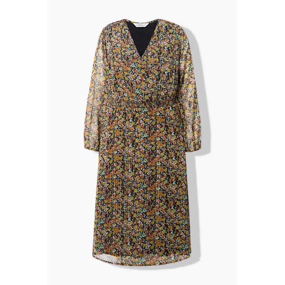 Studio Untold Robe Midi Micro Motif Floral A-Ligne Taille Élastique  