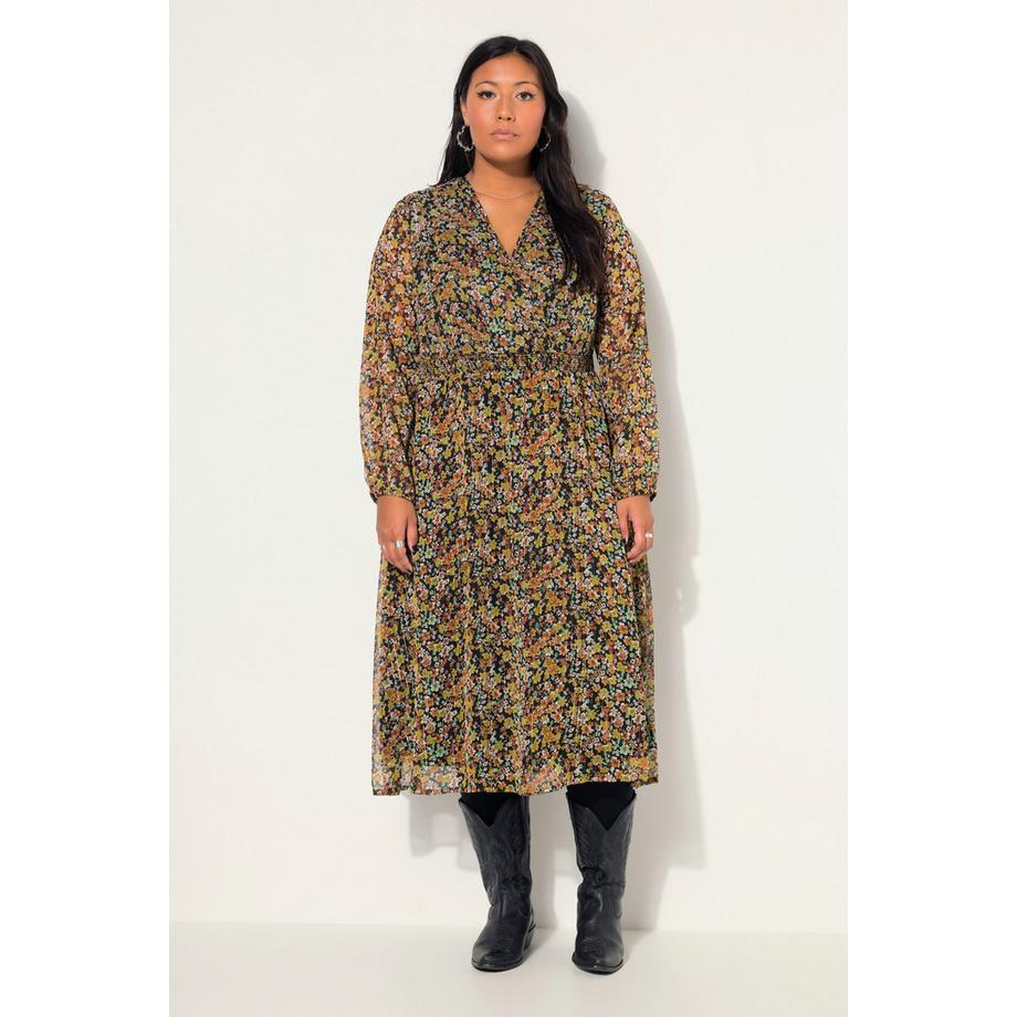 Studio Untold Robe Midi Micro Motif Floral A-Ligne Taille Élastique  