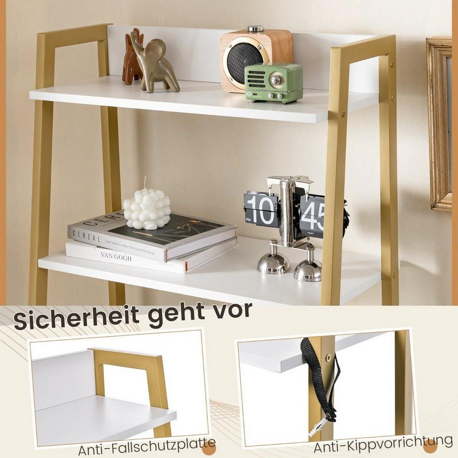 Northix  2 in 1 Schminktisch mit Hocker & Spiegel & Doppelten Ablagen & Verstecktem Schrank Weiß Gold 