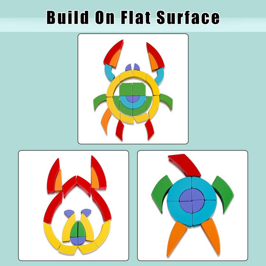 Activity-board  3D-Regenbogenringe-Puzzle aus Holz, Motorikspielzeug mit 54 bunten Bausteinen und Rahmen 