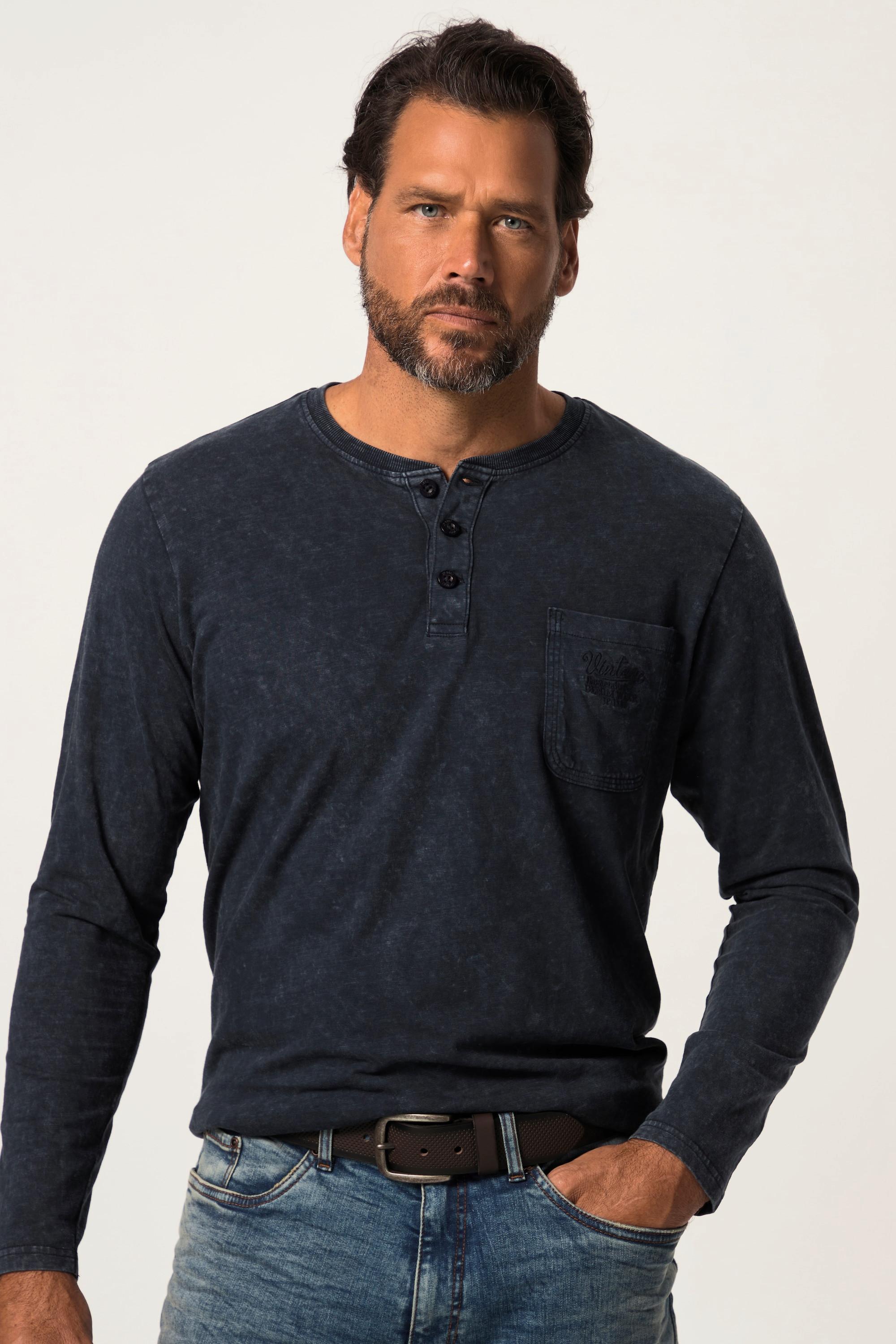 JP1880  Henley en jersey flammé, manches longues et patte de boutonnage 