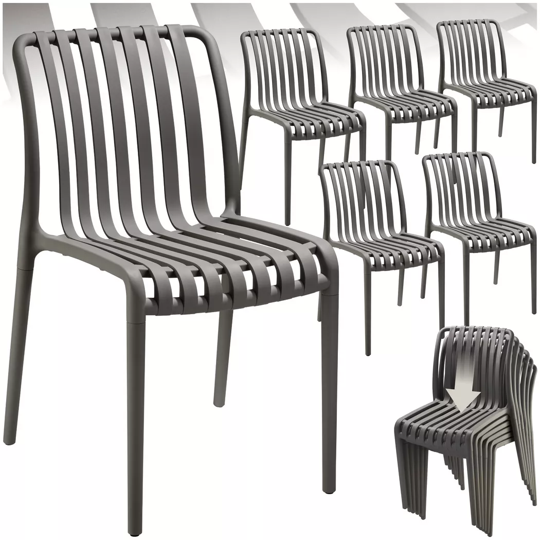 Tectake - Chaises de jardin ALCUDIA résistant aux intempéries et aux UV, 6 Stück, Anthracite