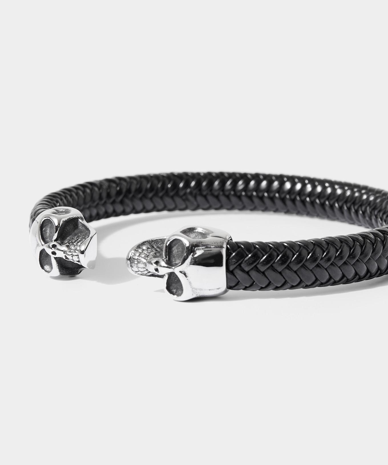 Joe Browns  Geflochtenes Leder-Totenkopf-Armband 