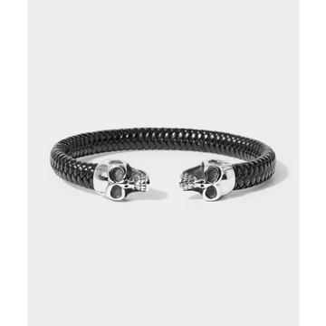 Geflochtenes Leder-Totenkopf-Armband