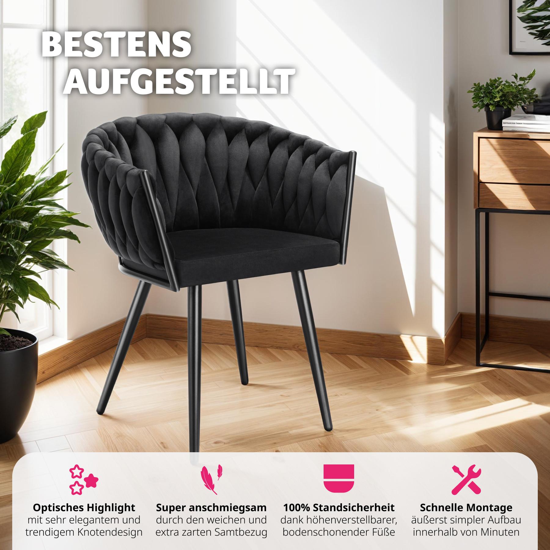 Tectake Esszimmerstuhl Astano Samt, Knotendesign  