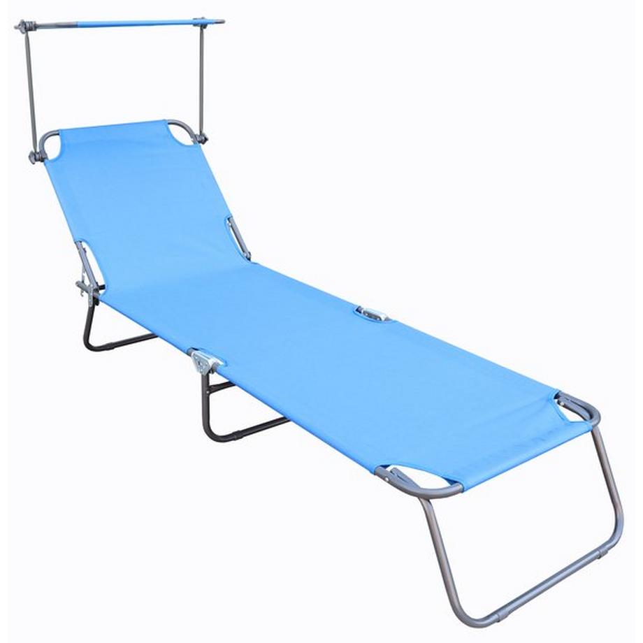 VCM Sonnenliege klappbar | Maße ca. L. 185 x H. 24 x B. 55 cm | Gartenliege faltbar | leicht und kompakt | Liegestuhl mit verstellbarem Sonnendach  