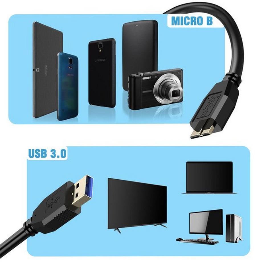 Avizar  Câble USB 3.0 vers Micro B 1,8m Noir 
