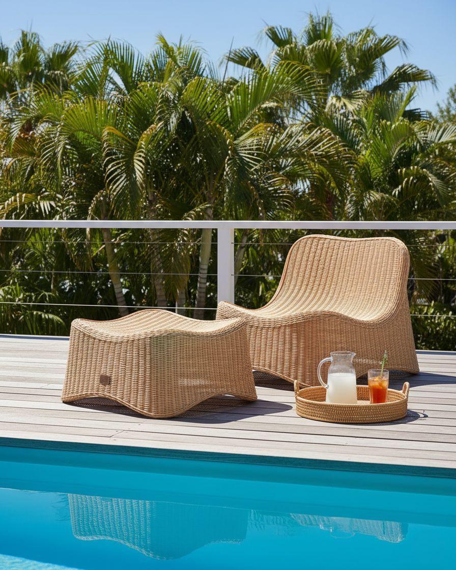 Beliani Gartensessel mit Ottomane aus Rattan Boho AIGANI  