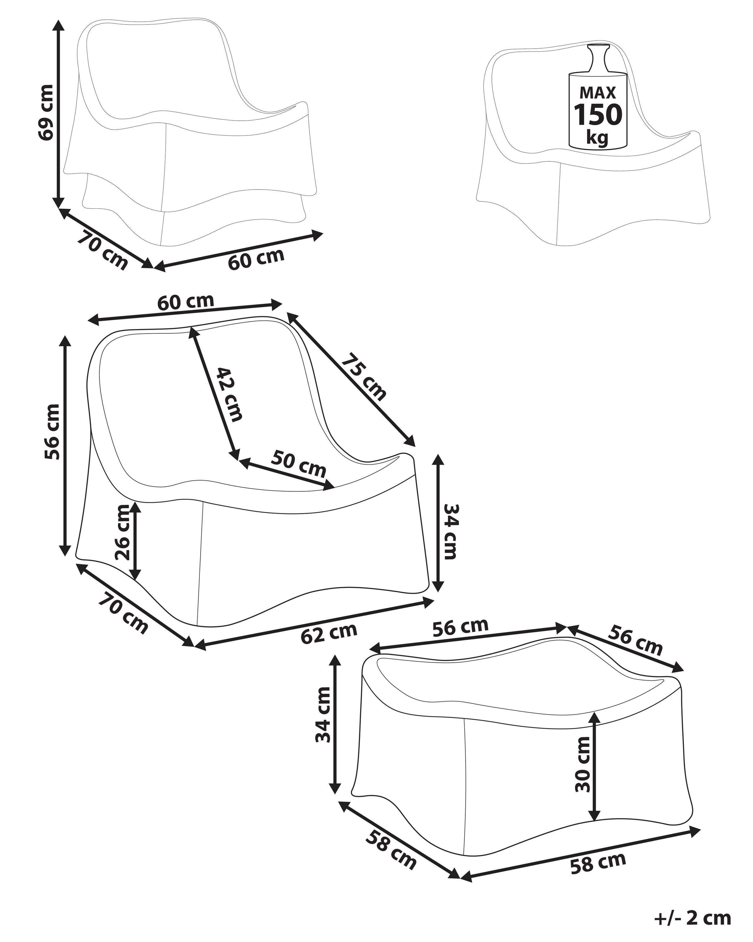Beliani Gartensessel mit Ottomane aus Rattan Boho AIGANI  