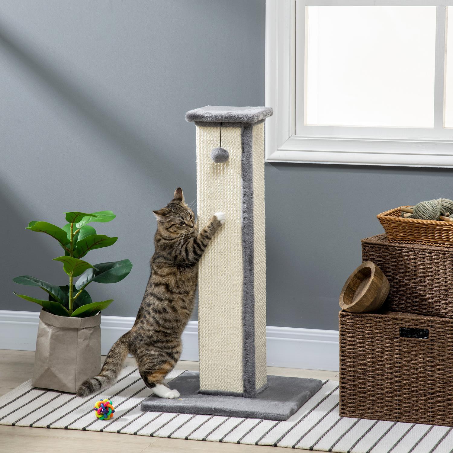 Northio  Arbre À Chat Arbre À Chat De 81 Cm De Haut En Sisal Avec Balle De Jeu, Idéal Pour Les Chats Jusqu'À 5 Kg, Usage Intérieur, En Gris Et Crème 