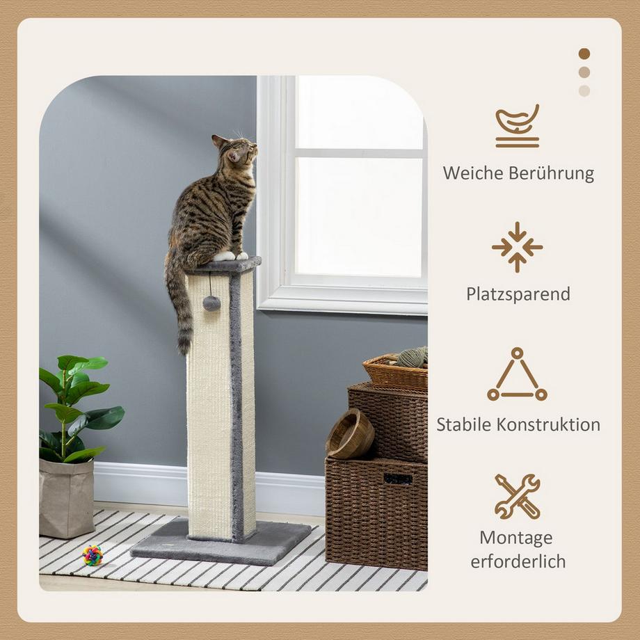 Northio  Arbre À Chat Arbre À Chat De 81 Cm De Haut En Sisal Avec Balle De Jeu, Idéal Pour Les Chats Jusqu'À 5 Kg, Usage Intérieur, En Gris Et Crème 