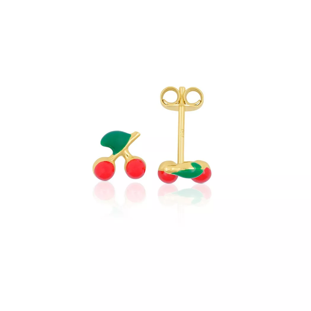MUAU Schmuck - Ohrstecker Kirschen Gelbgold 750/grün 7mm, One Size