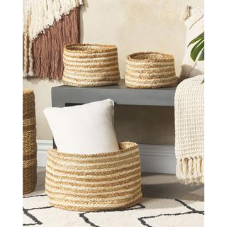 Beliani Set di 3 cestini en Iuta Boho KAHU  