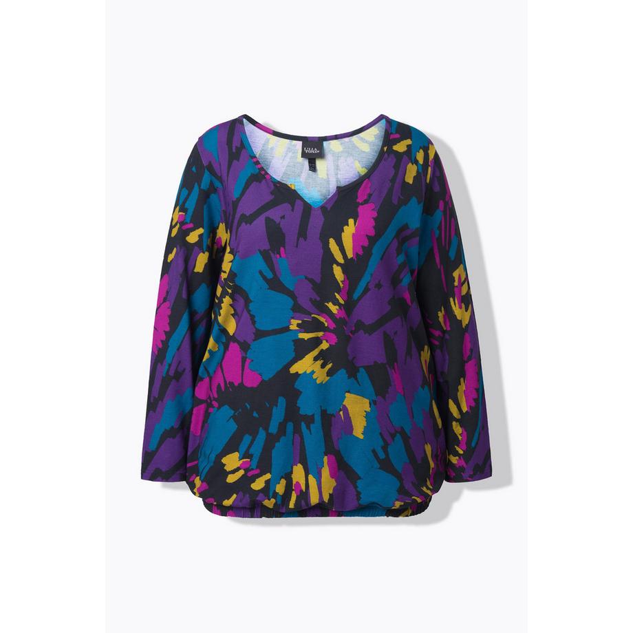 Ulla Popken Maglia a Maniche Lunghe Stampa Floreale Scollo a Girocollo con Foro e Orlo Elastico  