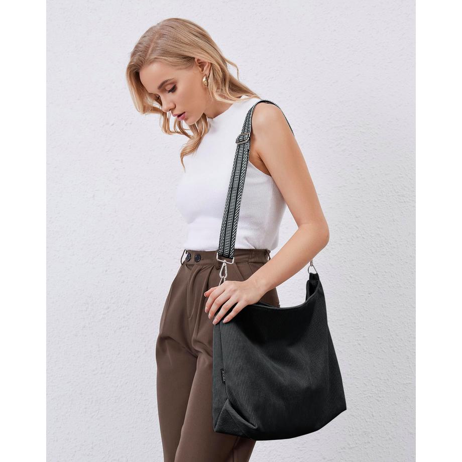 Only-bags.store Grand Sac Cabas en Velours Côtelé avec Bandoulière Réglable  