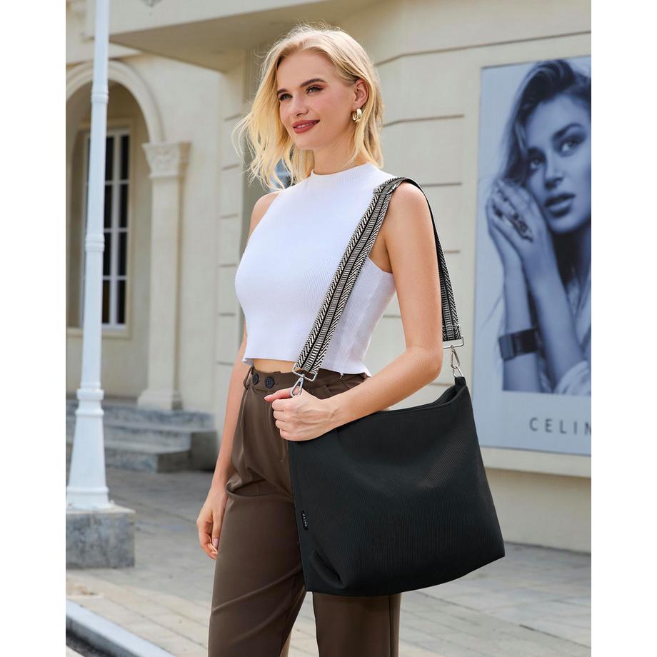 Only-bags.store Grand Sac Cabas en Velours Côtelé avec Bandoulière Réglable  