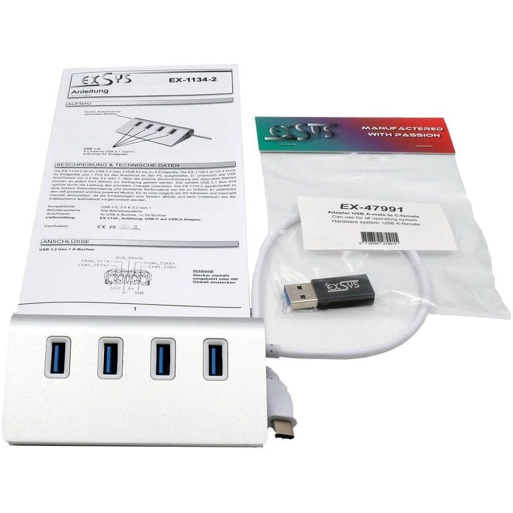 EXSYS  EX-1134-2 hub di interfaccia USB 3.2 Gen 1 (3.1 Gen 1) Type-A 5000 Mbit/s Argento 