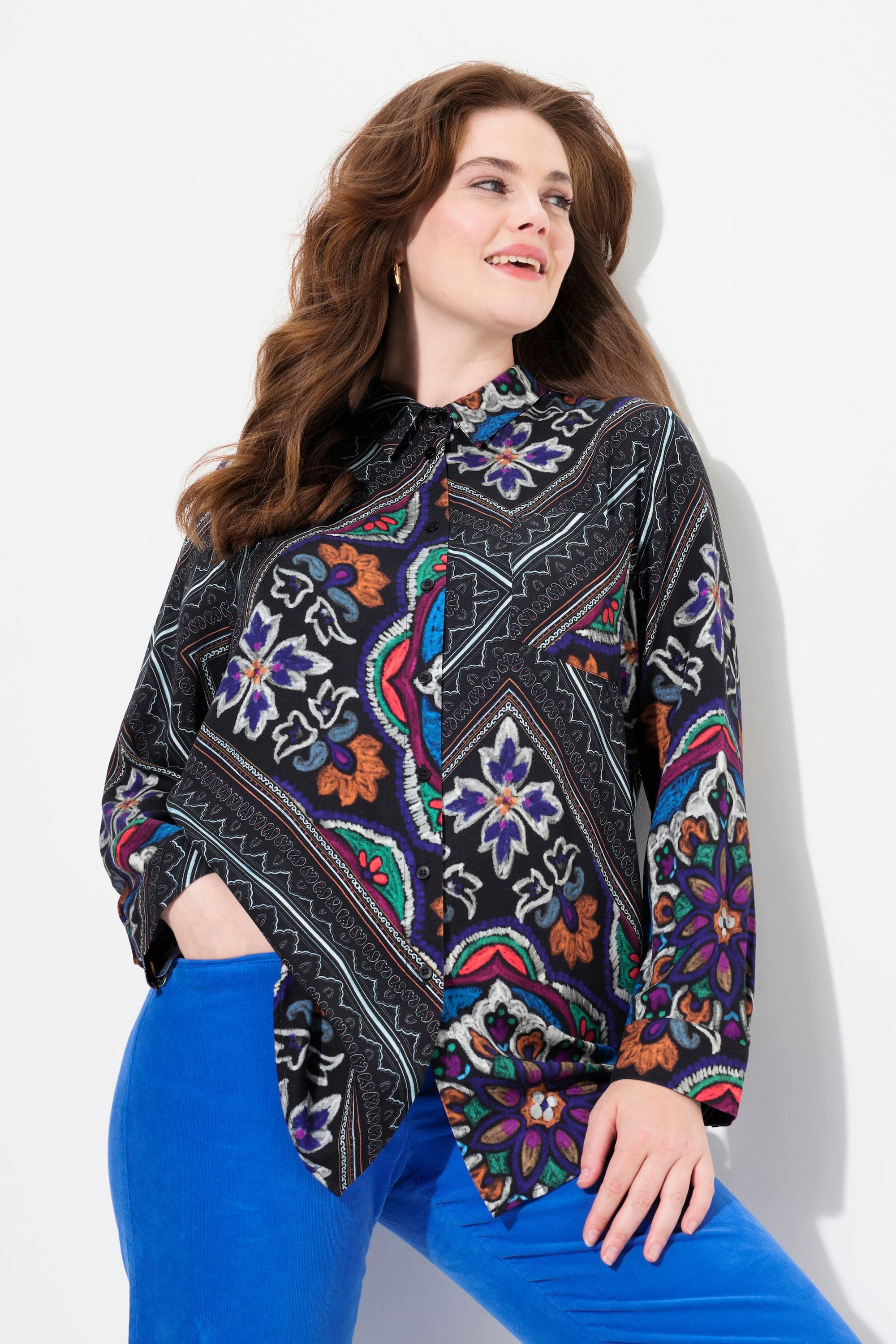 Ulla Popken Camicia Maniche Lunghe Mix Fantasie Collo Camicia  