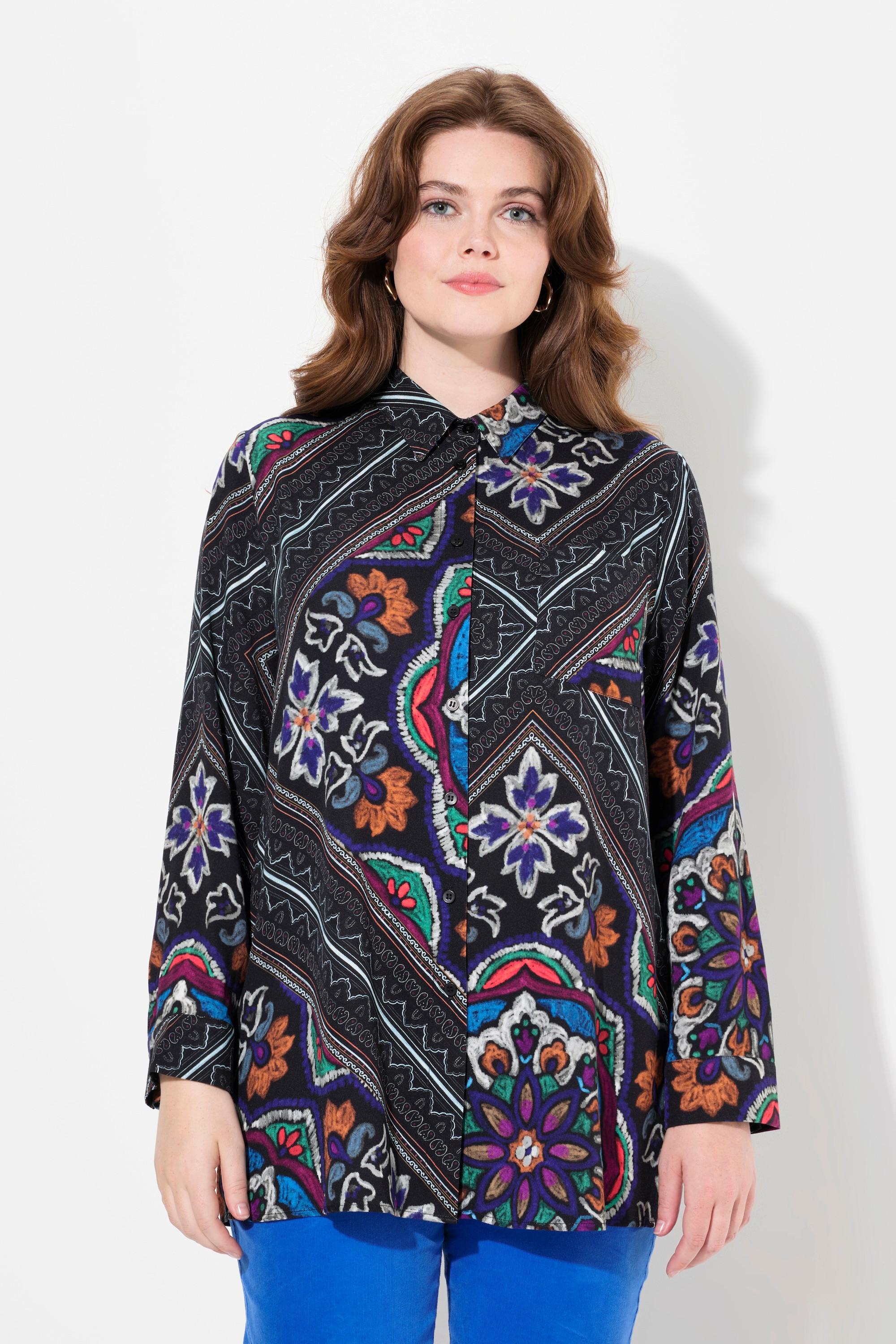 Ulla Popken Camicia Maniche Lunghe Mix Fantasie Collo Camicia  