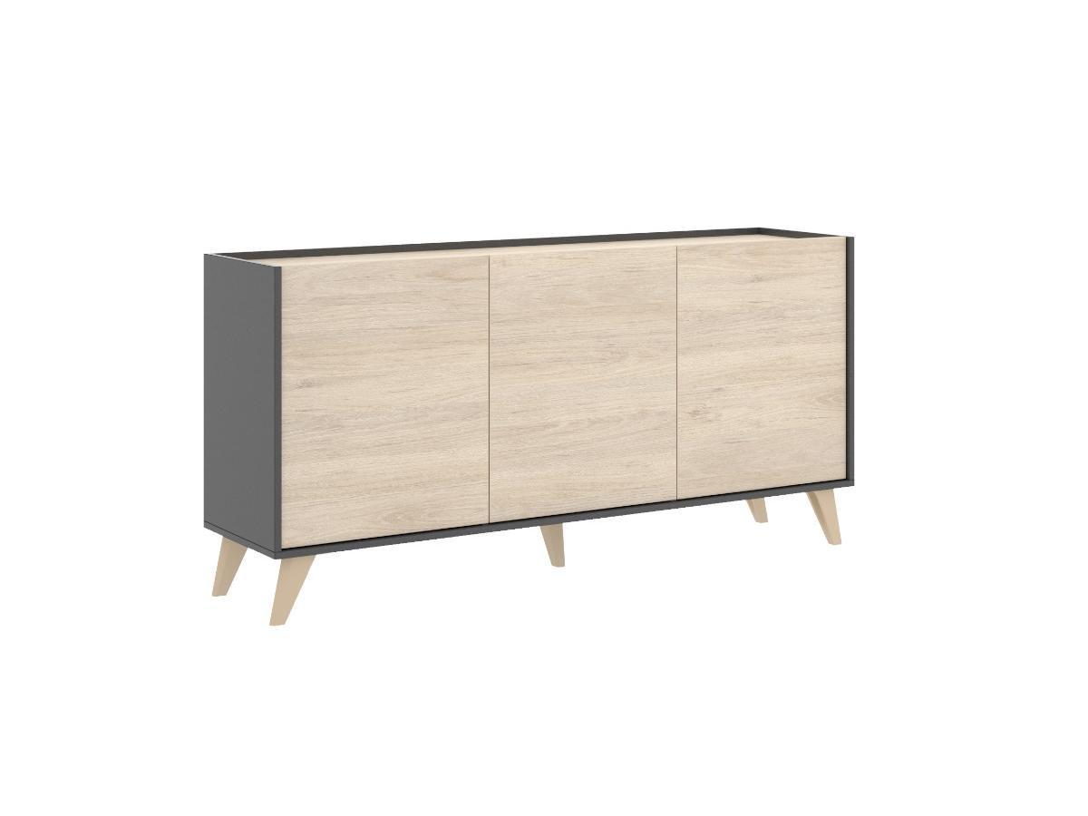 Vente-unique Set Tavolino + Mobile TV + Credenza Antracite e Rovere Soggiorno scandinavo KOLYMA  