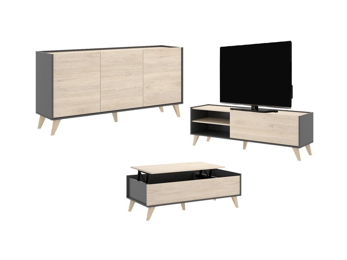 Vente-unique Set Tavolino + Mobile TV + Credenza Antracite e Rovere Soggiorno scandinavo KOLYMA  