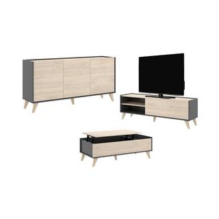 Vente-unique Set Tavolino + Mobile TV + Credenza Antracite e Rovere Soggiorno scandinavo KOLYMA  