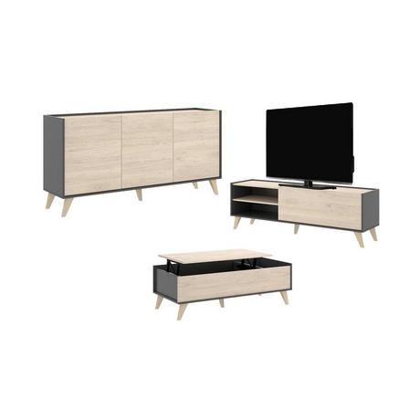 Vente-unique Sparset Couchtisch + TVMöbel + Sideboard Eichefarben KOLYMA  