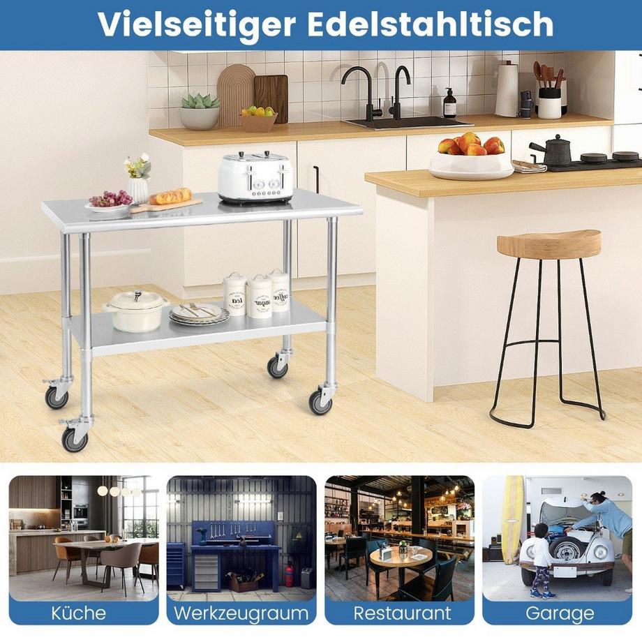 Northix Edelstahltisch mit Rädern  