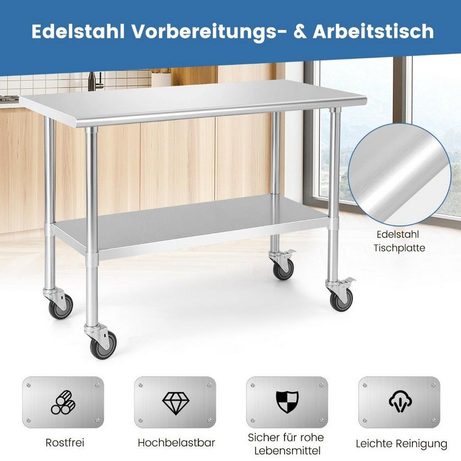 Northix Edelstahltisch mit Rädern  