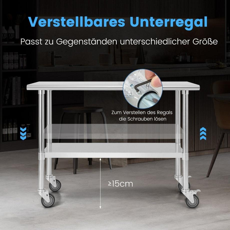 Northix Edelstahltisch mit Rädern  