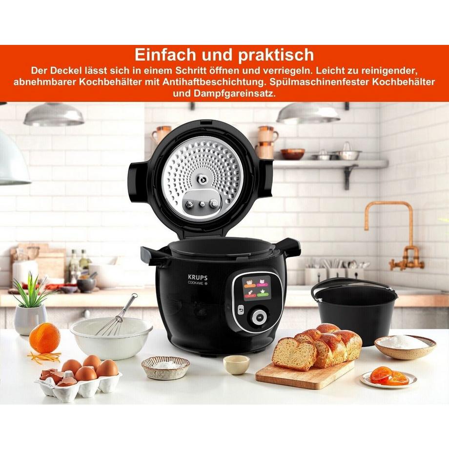 KRUPS  CZ7128 Multikocher Cook4Me+ Schnellkochtopf + Kuchenform 150 vorinstallierte Rezepte 6L Fassungsvermögen 