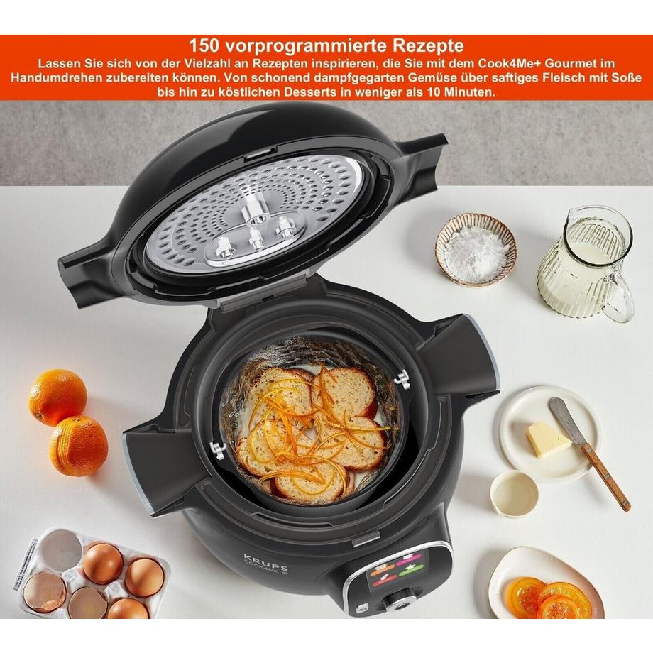 KRUPS  CZ7128 Multikocher Cook4Me+ Schnellkochtopf + Kuchenform 150 vorinstallierte Rezepte 6L Fassungsvermögen 