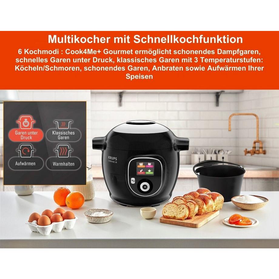 KRUPS  CZ7128 Multikocher Cook4Me+ Schnellkochtopf + Kuchenform 150 vorinstallierte Rezepte 6L Fassungsvermögen 