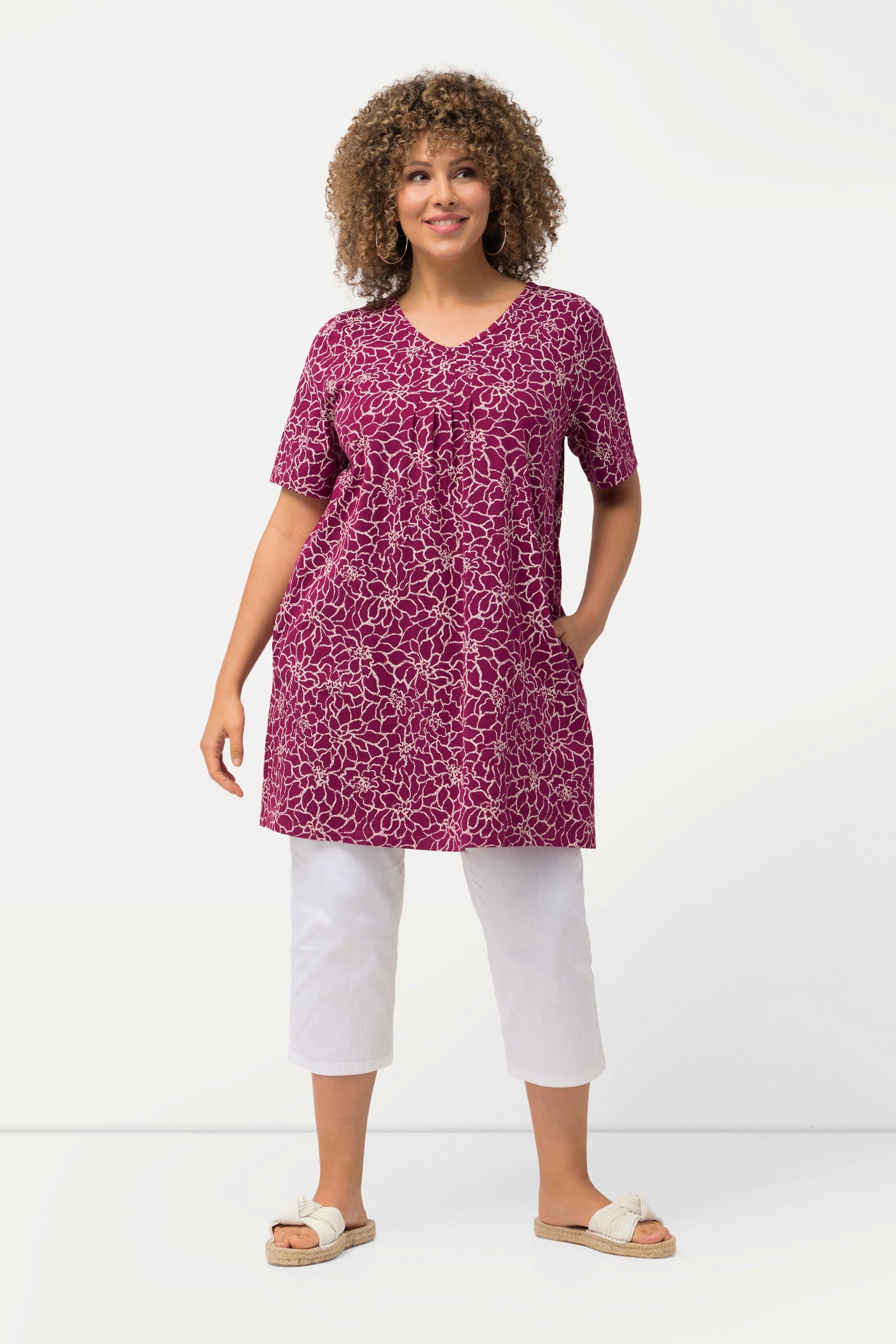 Ulla Popken  Longshirt, Zierfalten, A-Linie, V-Ausschnitt, Halbarm 