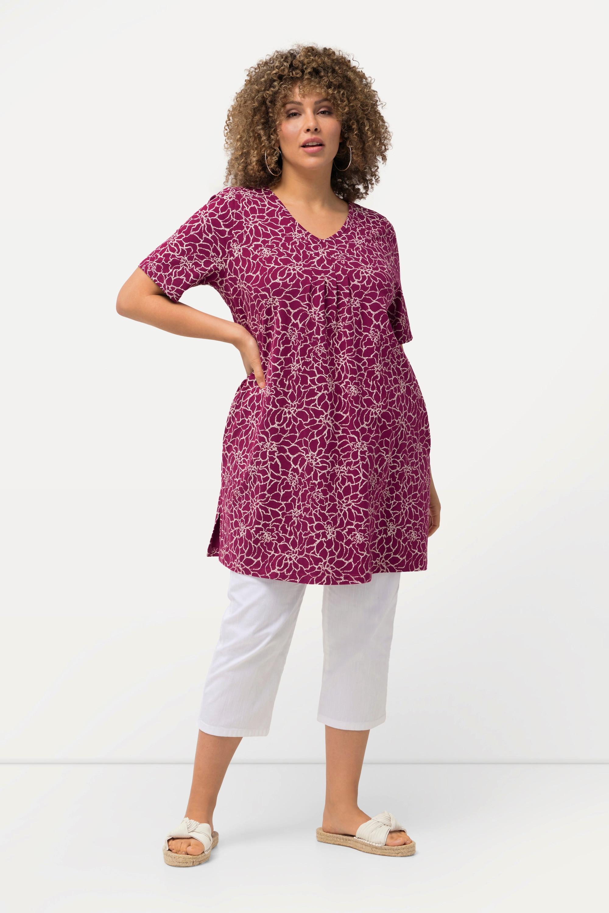 Ulla Popken  Longshirt, Zierfalten, A-Linie, V-Ausschnitt, Halbarm 