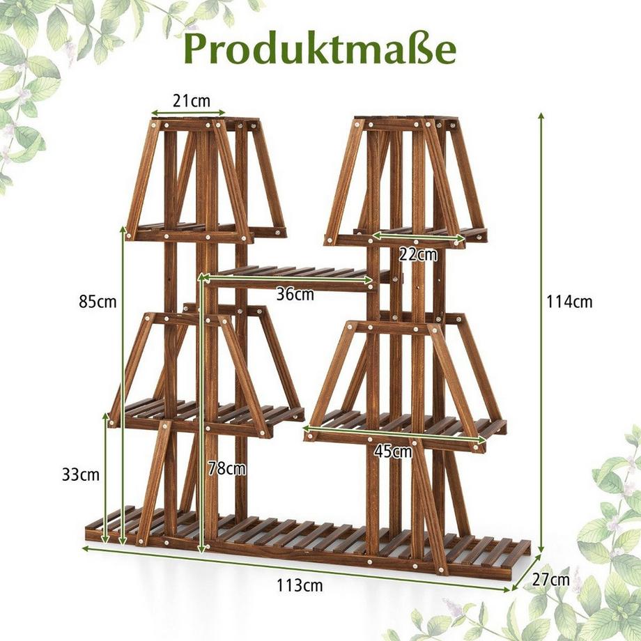 Northix Pflanzenregal Holz Pflanzentreppe Trapez Blumenregal Blumenbank Pflanzenständer 113 x 27 x 114 cm Braun  
