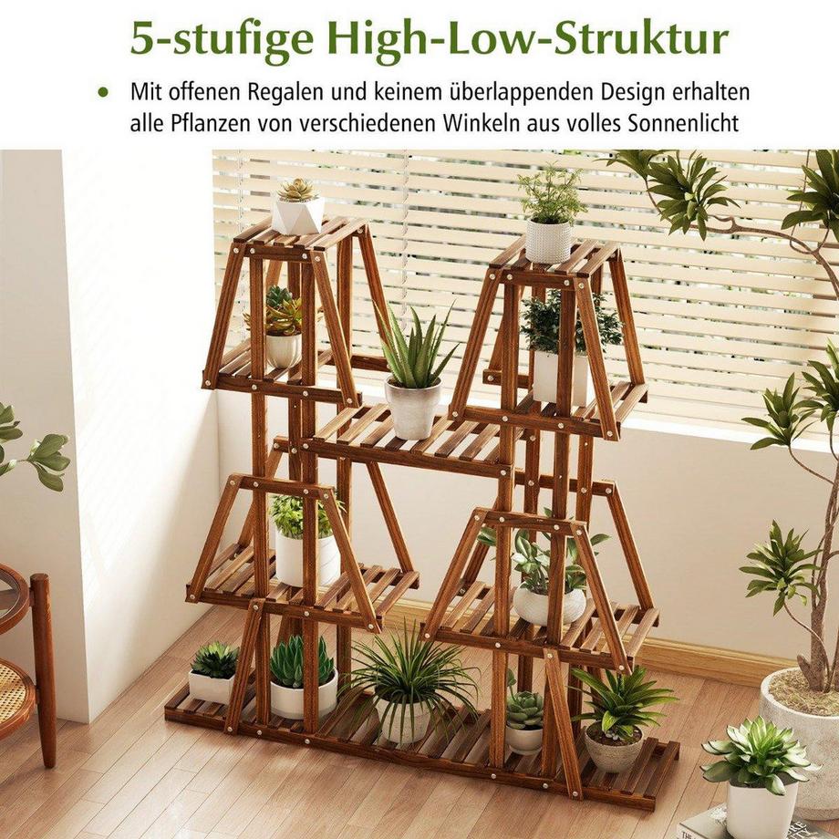 Northix Pflanzenregal Holz Pflanzentreppe Trapez Blumenregal Blumenbank Pflanzenständer 113 x 27 x 114 cm Braun  