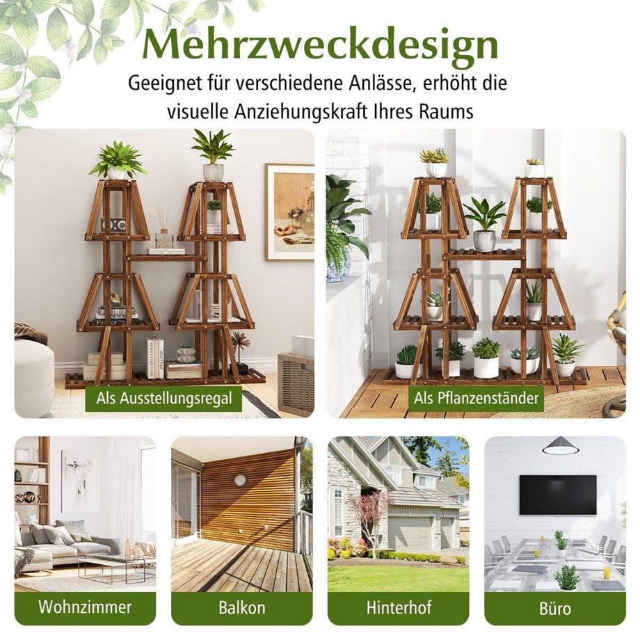 Pflanzenregal Holz Pflanzentreppe Trapez Blumenregal Blumenbank Pflanzenständer 113 x 27 x 114 cm Braun
