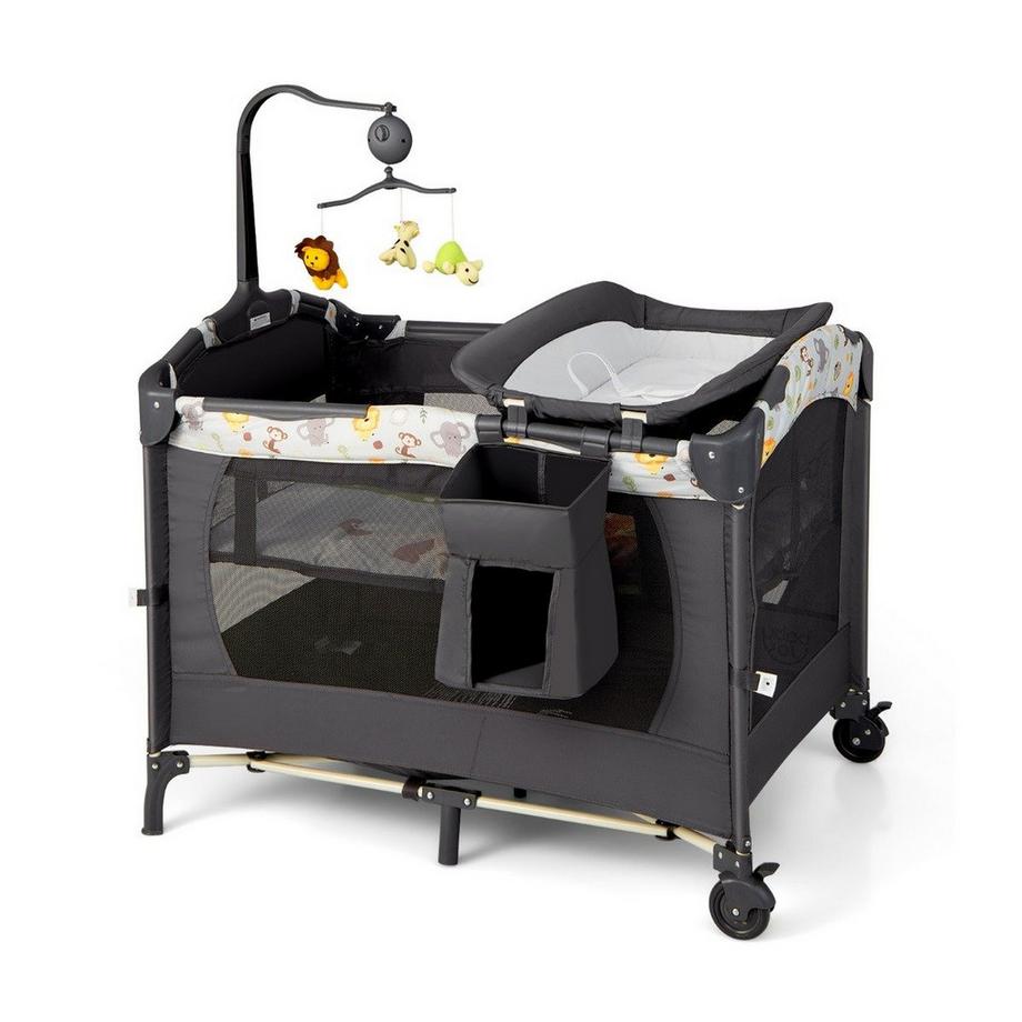 Northix  Aire de jeux portable pour bébé, parc convertible 3 en 1 avec lit 107 x 72 x 80,5 cm, gris 