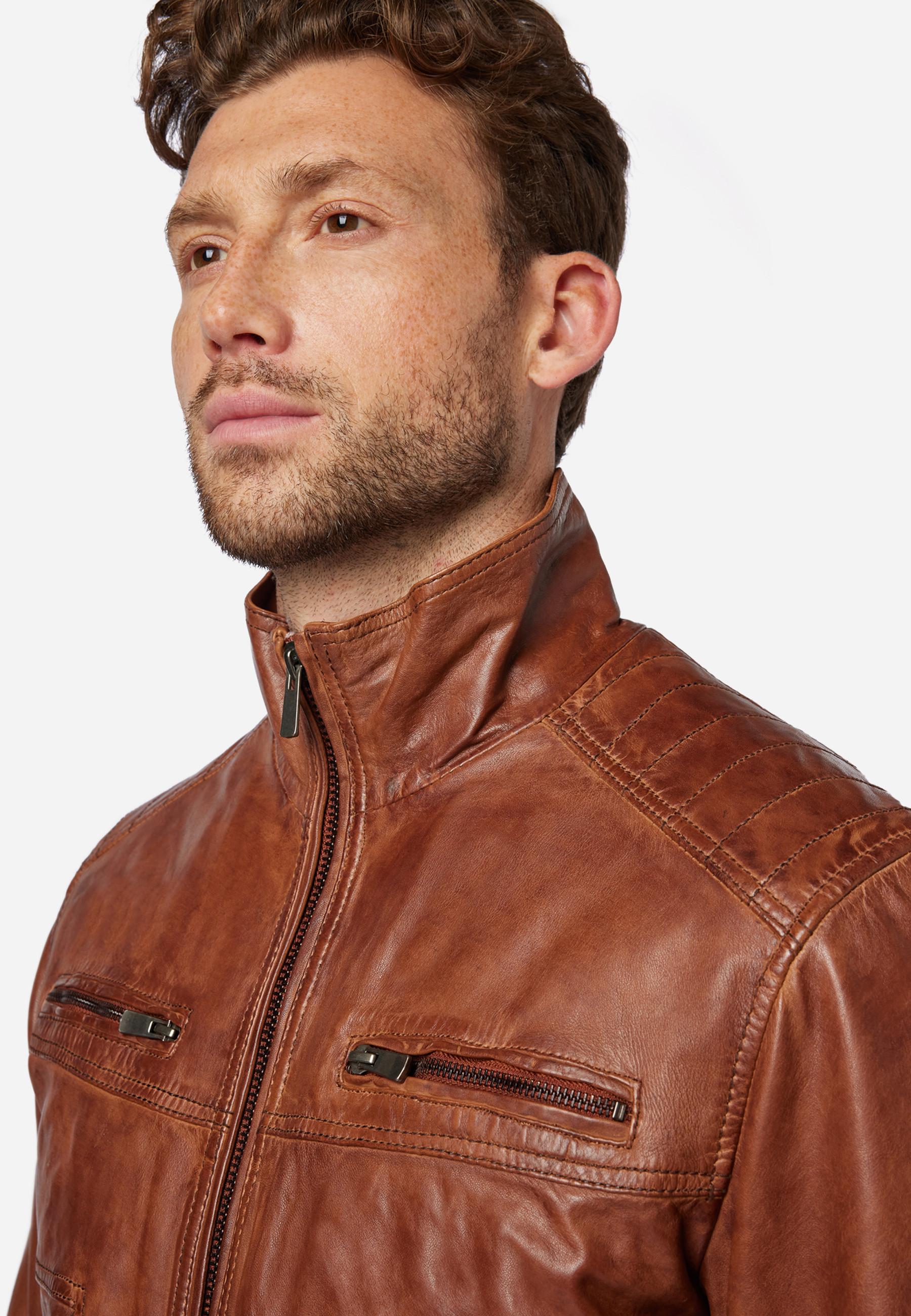 RICANO  Veste en cuir pour homme Albert - Style classique avec col montant 