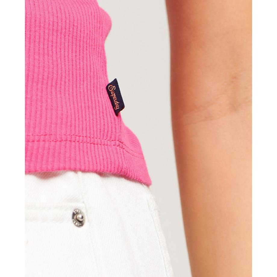 Superdry Essential Geripptes Bio-Baumwoll Camisole Top mit Spitzeneinfassung  