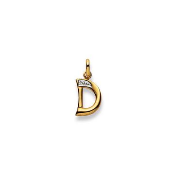 Pendentif lettre D bicolore or jaune/blanc 750 diamant 0.01.00ct. 21x12mm