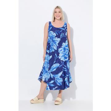 Midikleid, Blüten, Rundhals, ärmellos