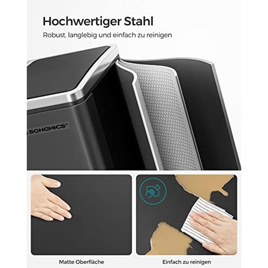 Songmics Pedal-Recyclingbehälter mit zwei Fächern für einfache Abfallsortierung  