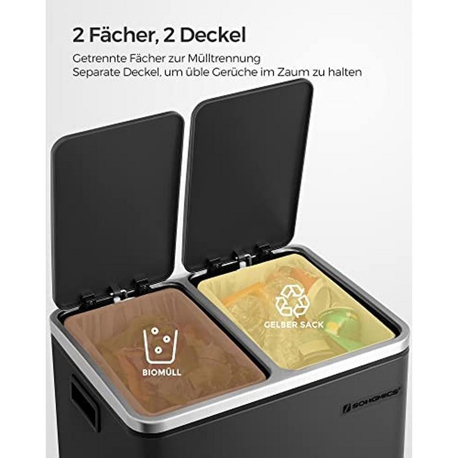 Songmics Pedal-Recyclingbehälter mit zwei Fächern für einfache Abfallsortierung  