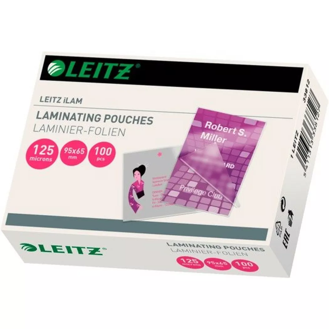 Leitz iLAM Glossy 95 x 65mm Laminating Pouches, 125 microns, Pack of 100