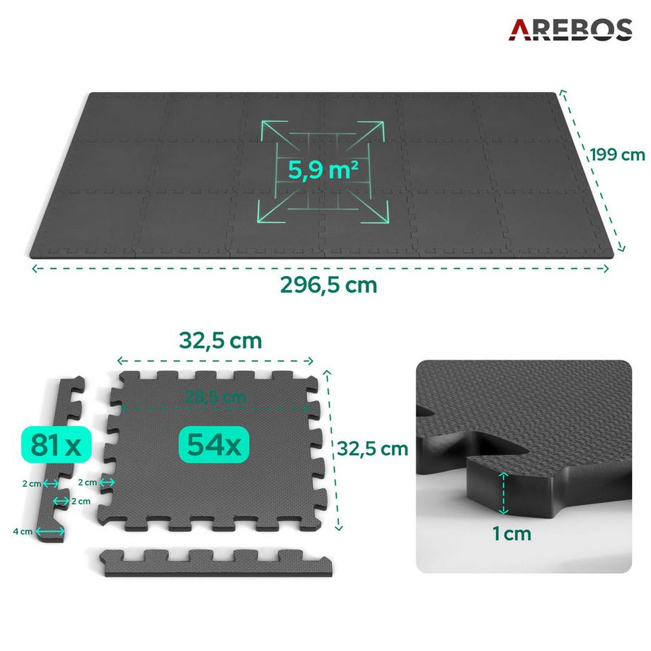 Arebos  54x Puzzlematte Bodenschutzmatte Spielmatte 