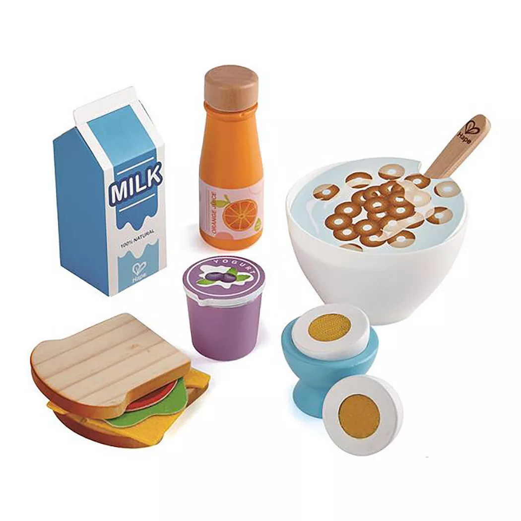 Hape Spiellebensmittel "Frühstücks-Set" aus Holz; für Kaufladen oder Kinderküche