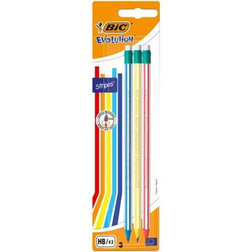 BIC Bleistift Evolution Stripes HB, 3 Stück