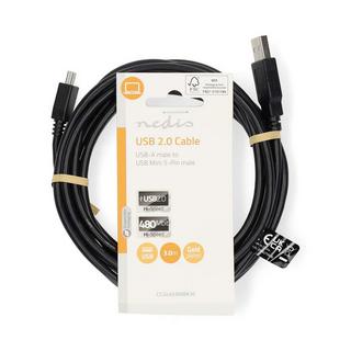 Nedis  Câble USB | USB 2.0 | USB-A mâle | USB Mini-B 5 broches mâle | 480 Mbit/s | Nickelé | 3,00 m | Rond | PVC | Noir | Étiquette 